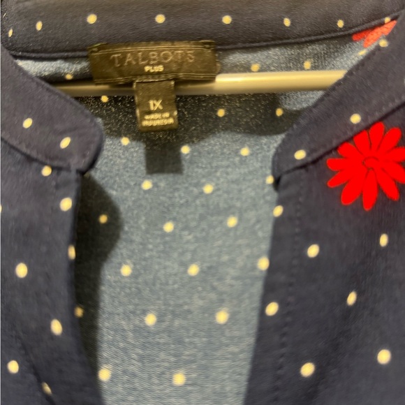 Navy blue boho polka dots blouse women’s xl - Picture 3 of 6